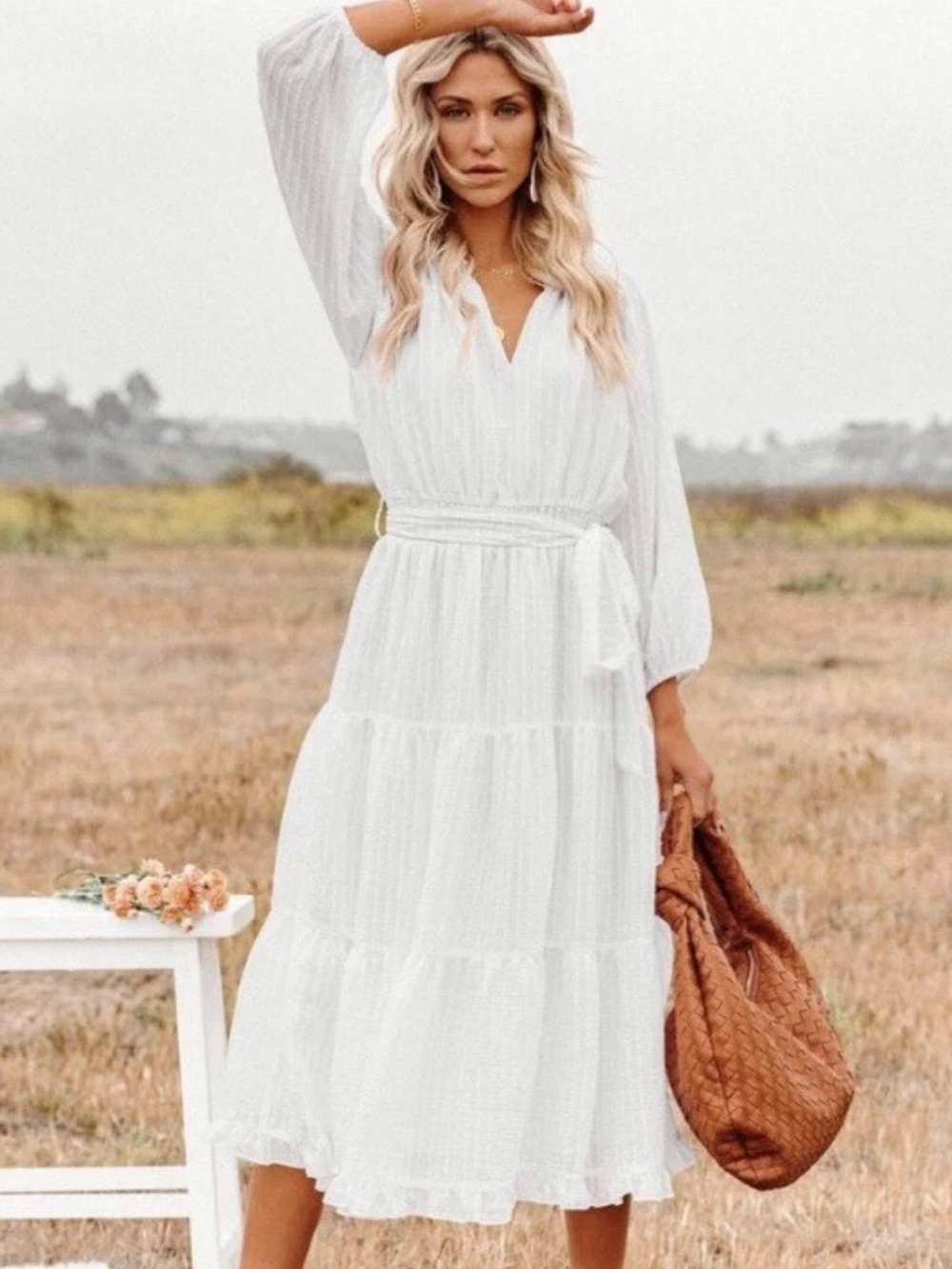 NWT A.L.C. Long Sleeve Peasant Midi Dress white Size 6
